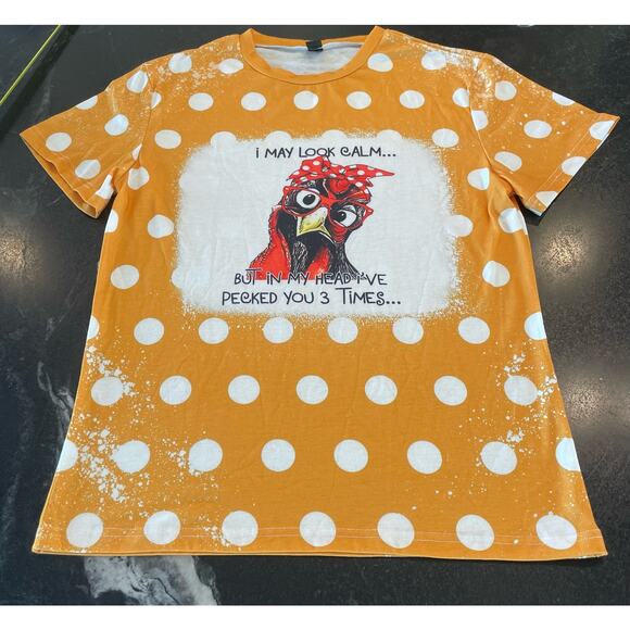 Chicken Humor t-shirt yellow and whiet polka dot  Medium - Picture 4 of 9